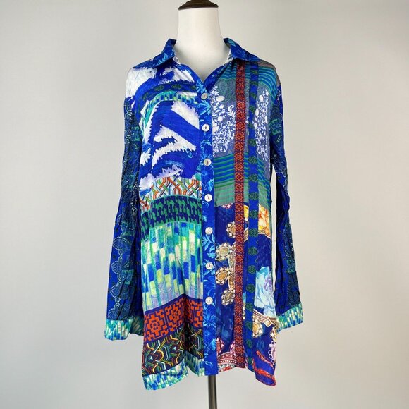 NWOT John Mark Floral Long Sleeve Button-Down Top Blouse Shirt Size L - Picture 2 of 13